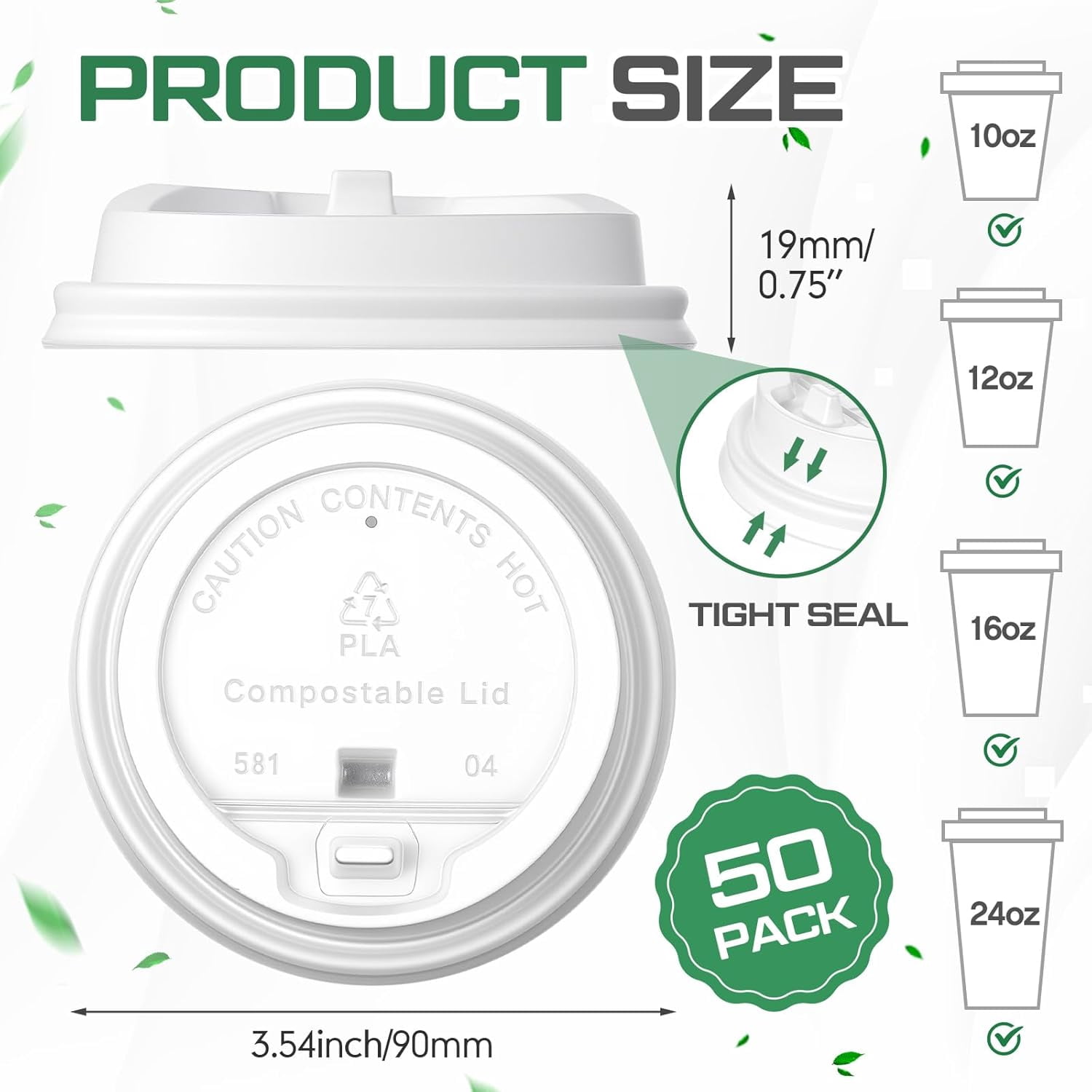 JUNXIAO-50 Count 100% Compostable Cpla Coffee Cups Lids Bulk 3.54 Inch ...