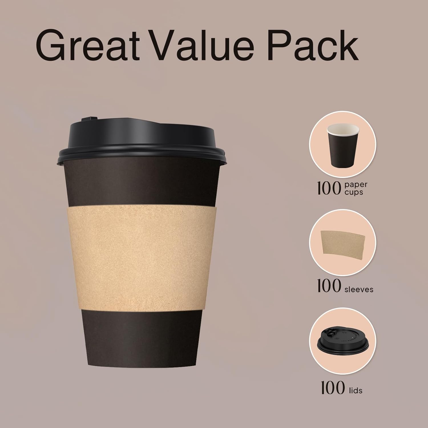 JUNXIAO-50 Pack 12 oz Disposable Black Coffee Cups with Lids, Sleeves ...