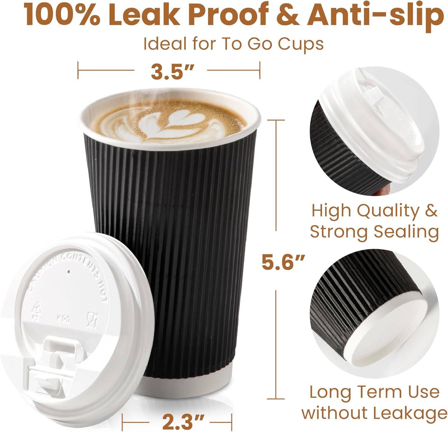 JUNXIAO-50 Pack 16 oz Black Disposable Coffee Cups with Lids & Stirrers ...