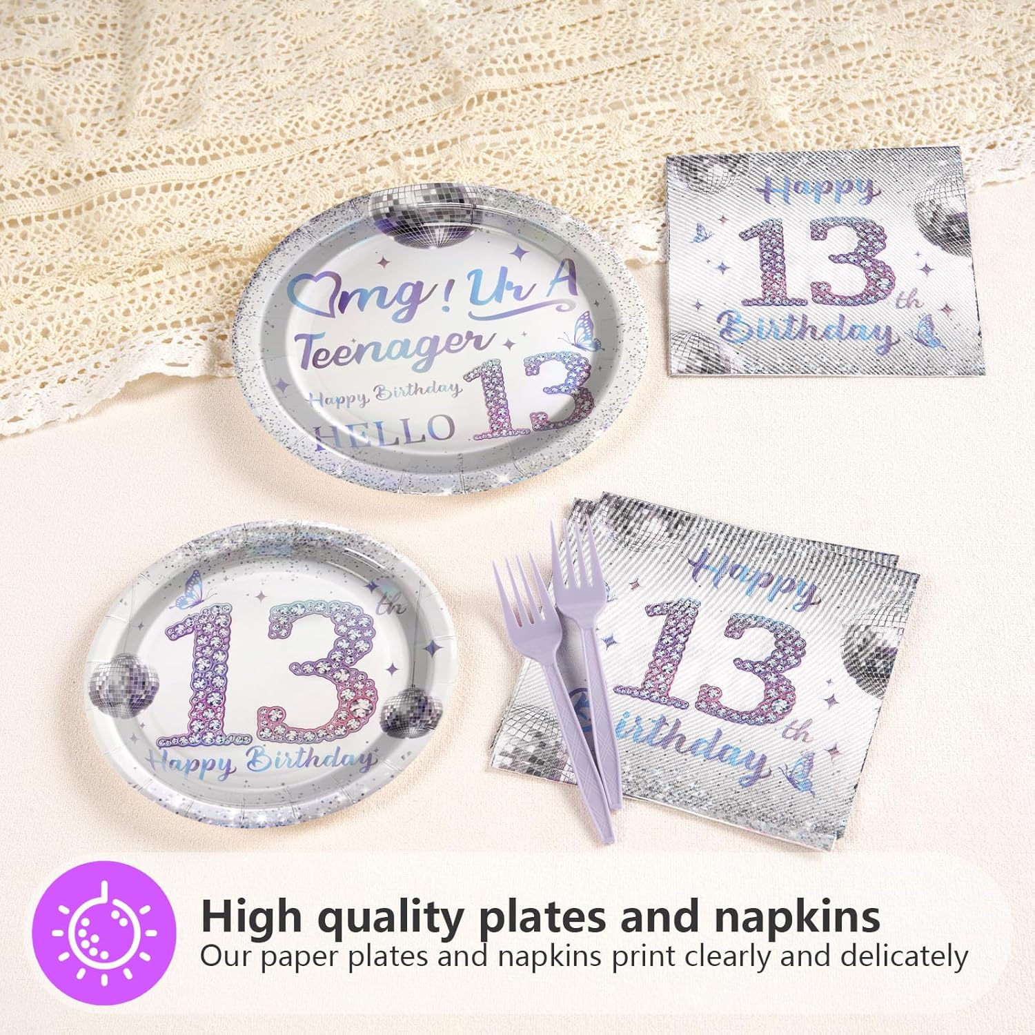 JUNXIAO96Pcs 13th Birthday Decorations for Girls Silver Disco — free download