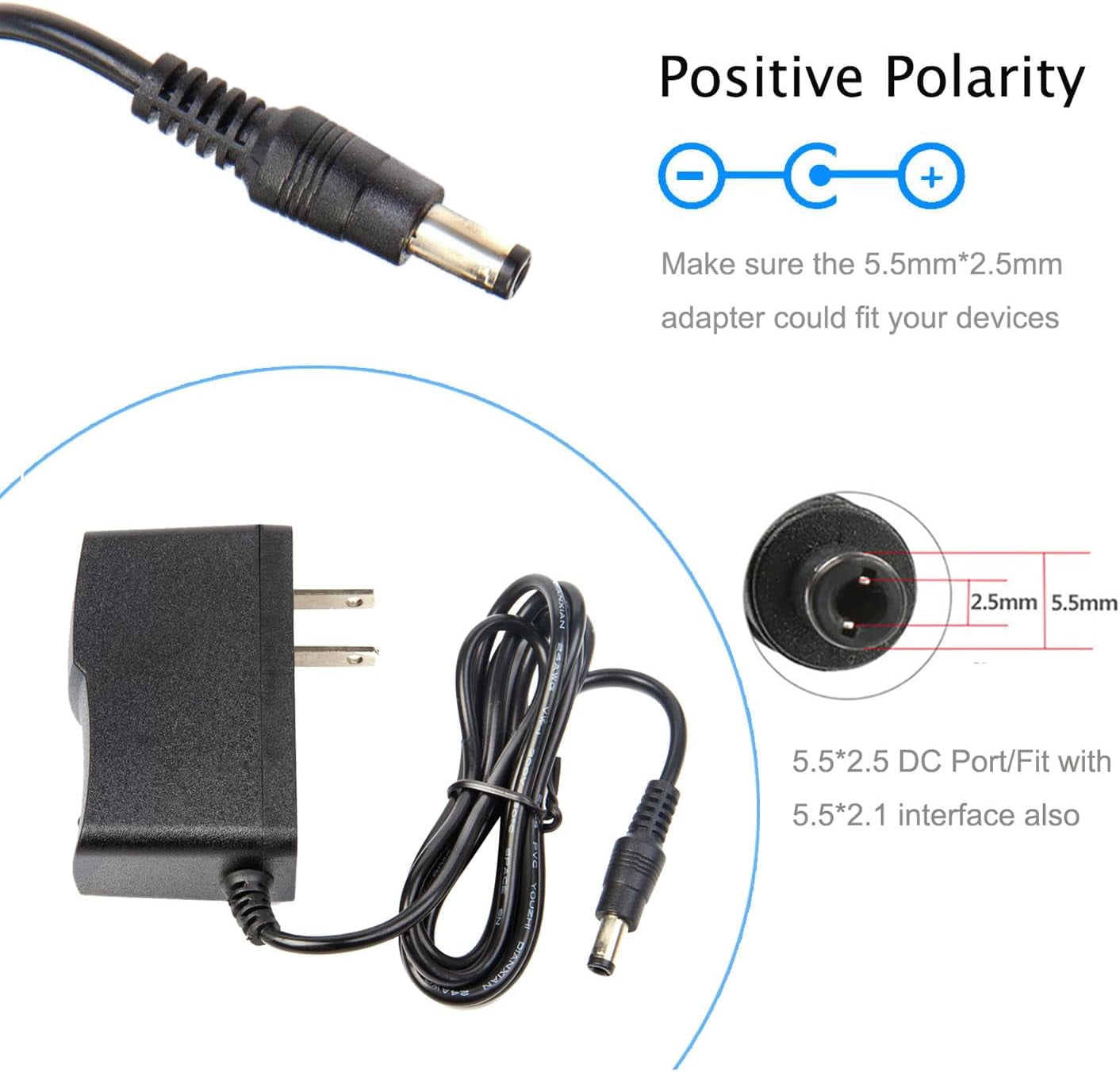 JUNXIAO-AC to DC 12V 500mA Power Supply Adapter 100-240V 50 60hz to 12V ...