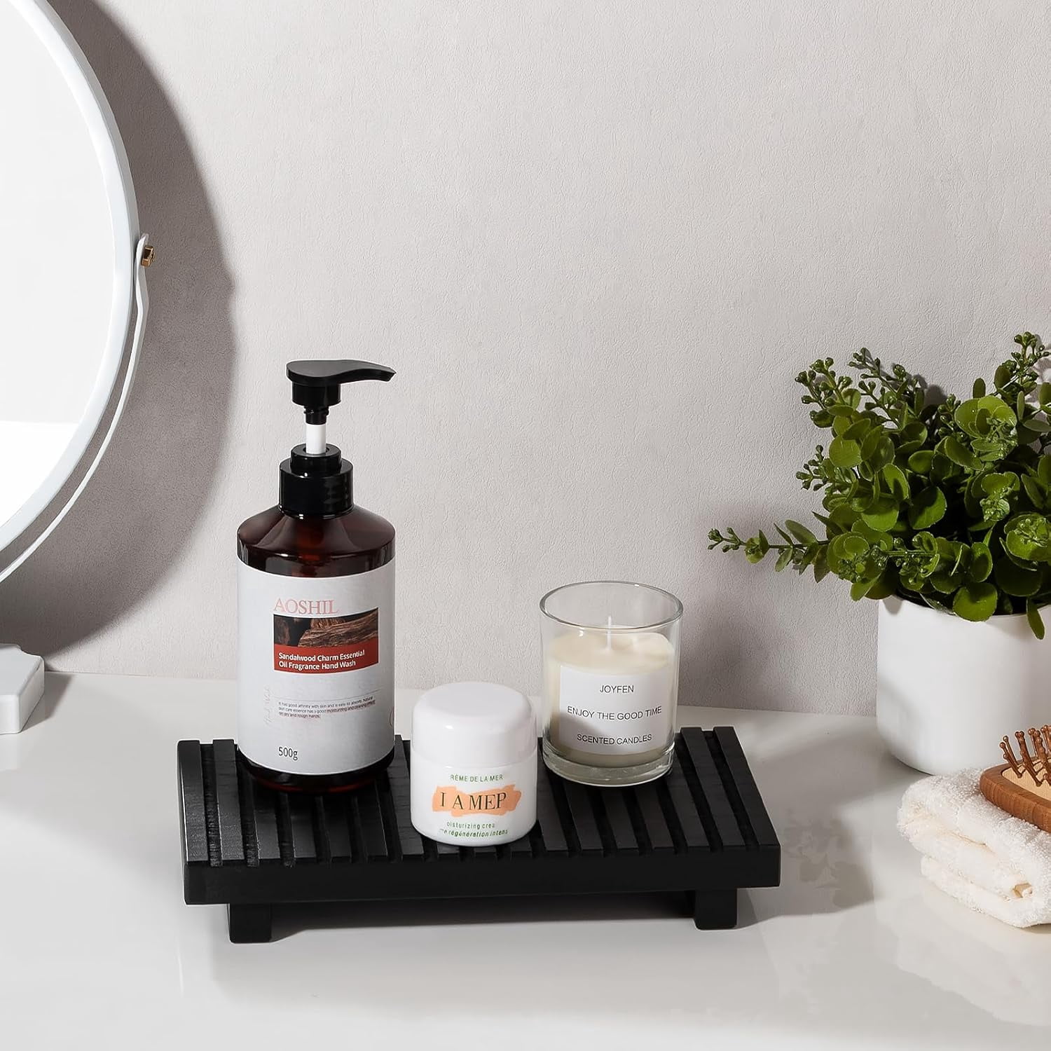 Vanity Tap Riser JUNXIAO-Bathroom Tray Rustic Farmhouse Bathroom Decor Wood Display ...
