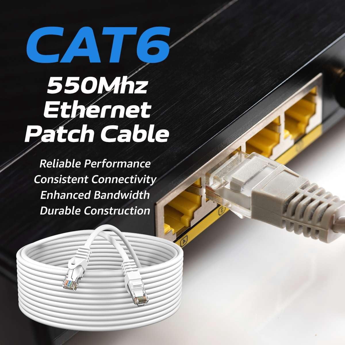 JUNXIAO-Cat6 7FT Network Ethernet Patch Cable, 550Mhz Internet Wire ...