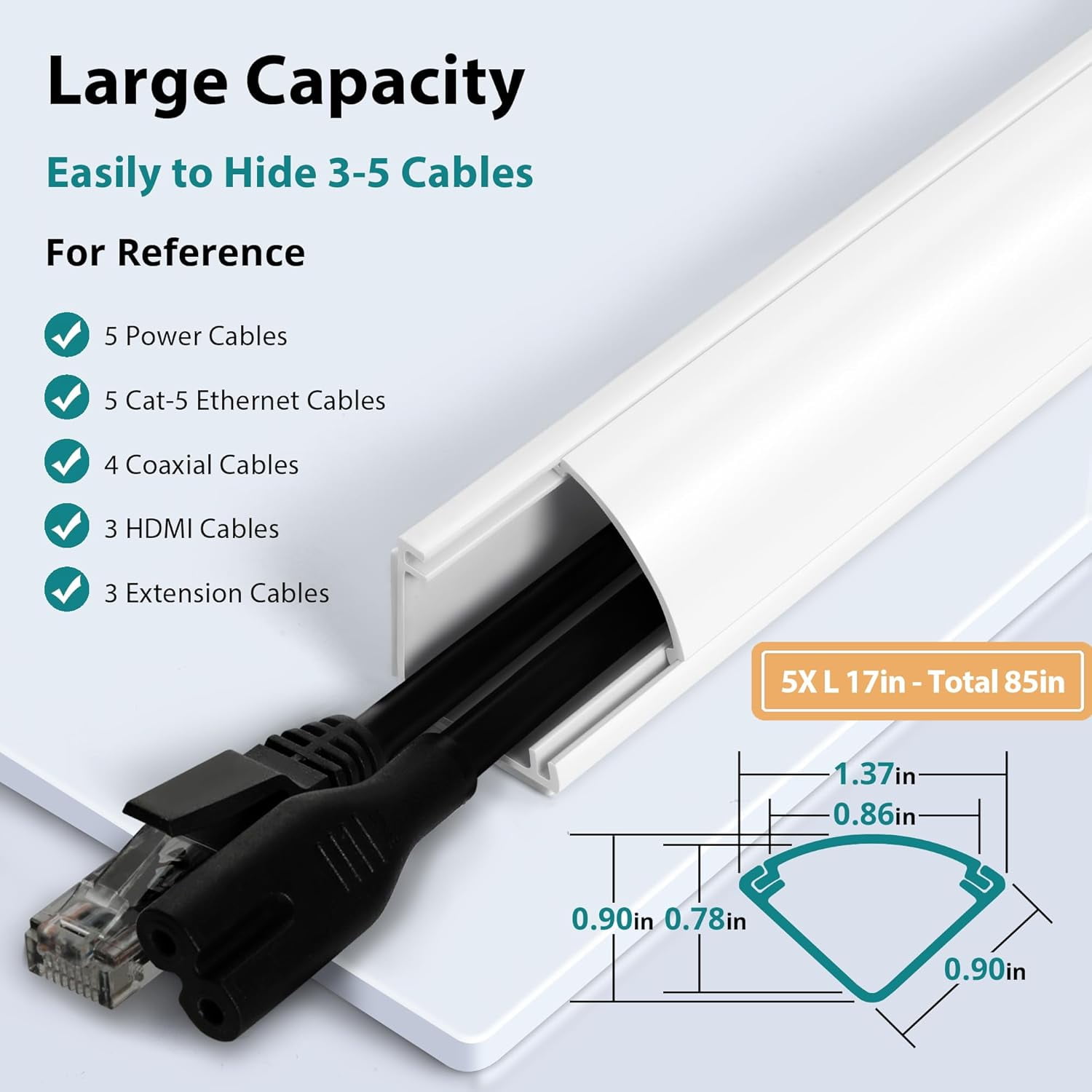 JUNXIAO-Corner Cable Concealer, 85-inch Cord Cover, Large Capacity ...