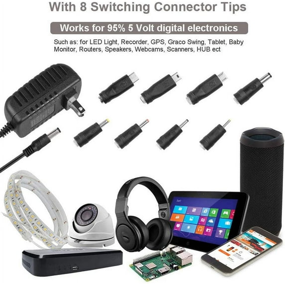 JUNXIAO-DC 5V 2A 2000mA Power Supply Cord Charger Multi Tips 10W AC ...