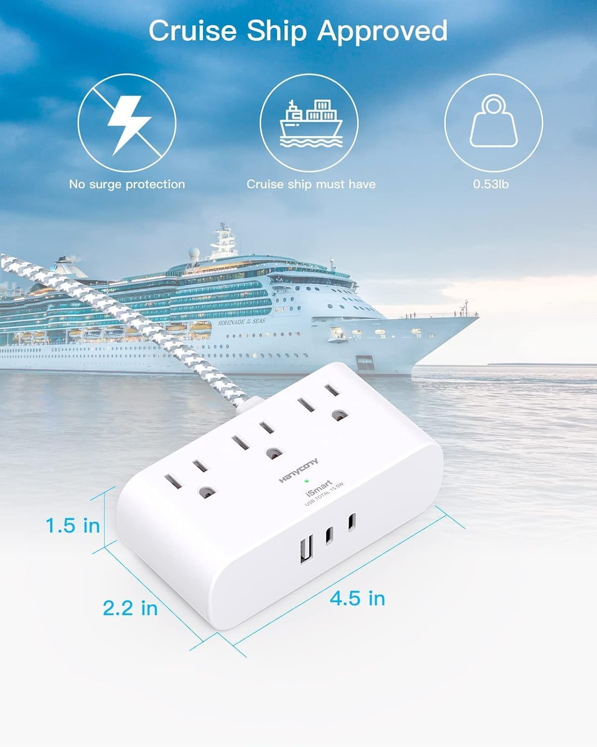 Usb Port Short JUNXIAO-Flat Short Extension Cord 3Ft, Small Power Strip 3 Outlets 3 ...
