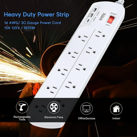 JUNXIAO-Long Power Strip, Multi Plug Outlet Extender with 10 Outlets ...