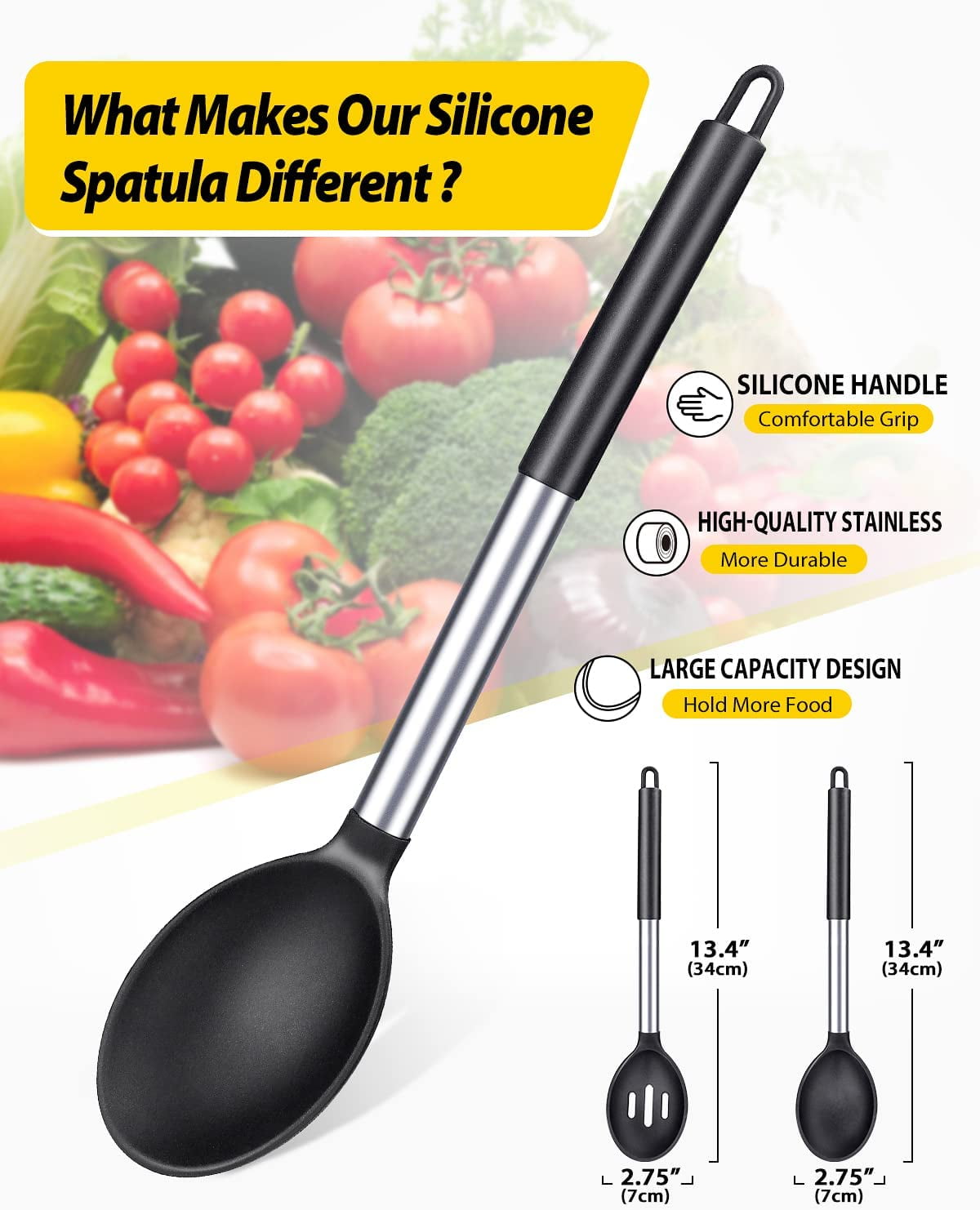 JUNXIAO-Pack of 2 Large Silicone Cooking Spoons,Non Stick Solid Basting ...