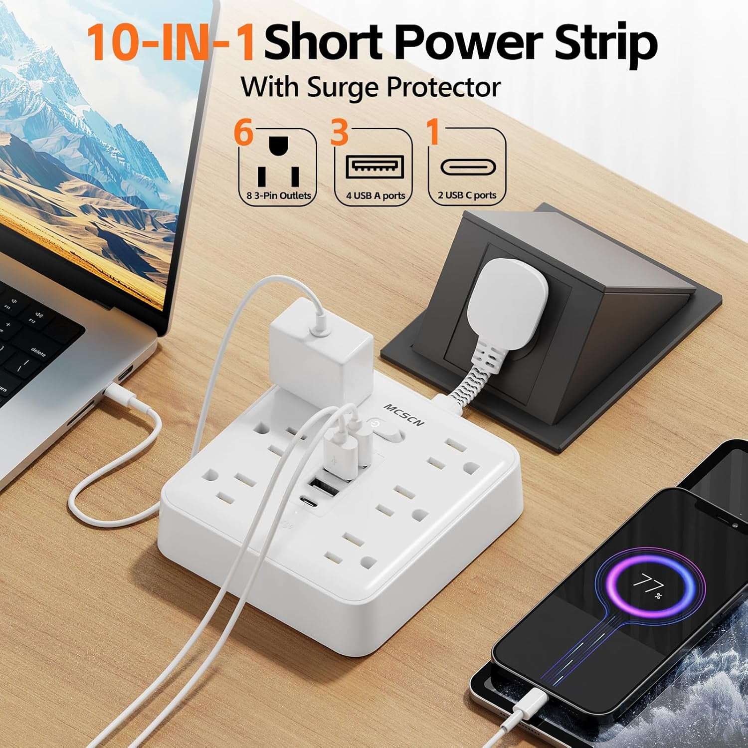 JUNXIAO-Portable Slim Flat Plug Surge Overload Protector Power Strip ...