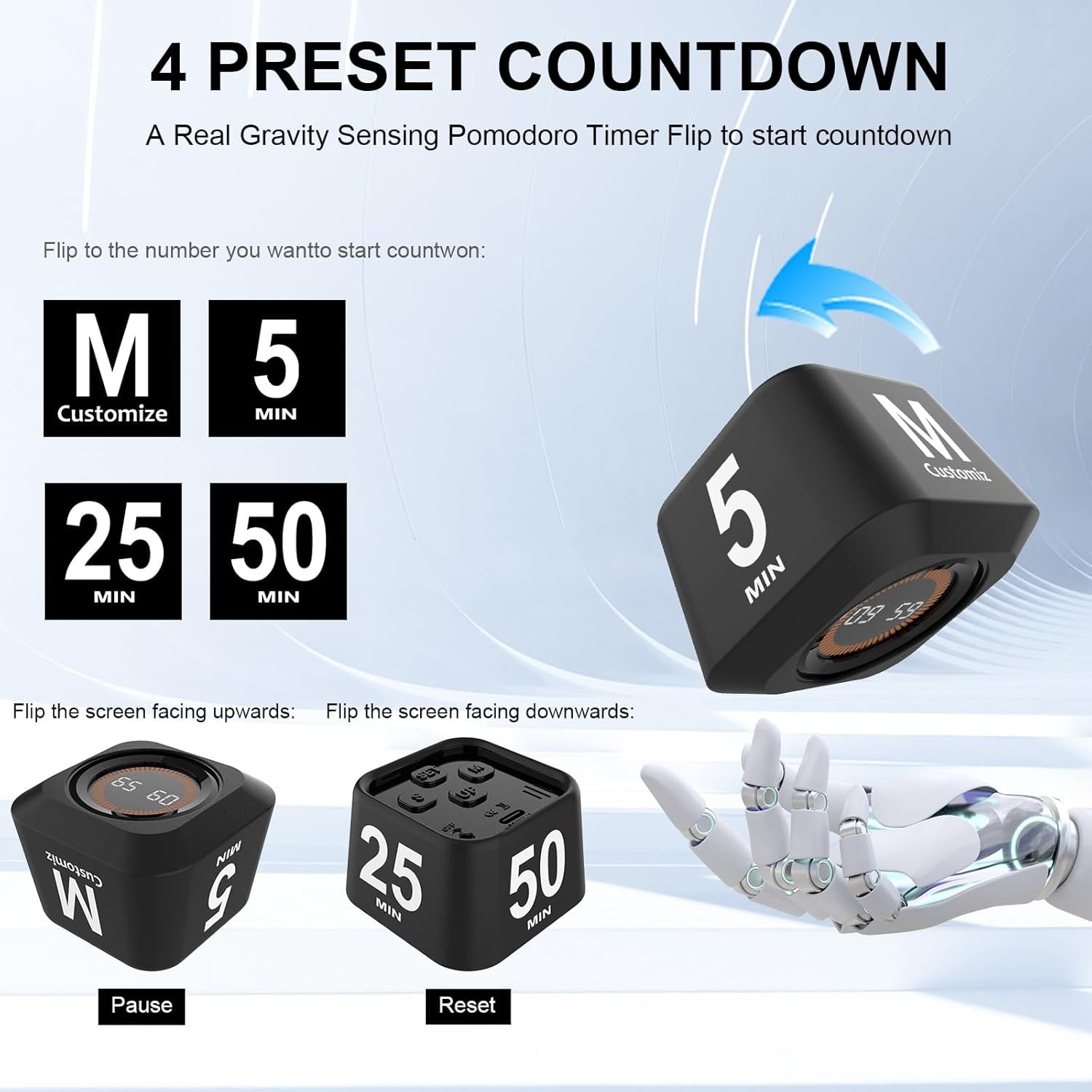 JUNXIAO-Rotating Visual Pomodoro Timer 5, 25, 10, 50 Min Custom ...