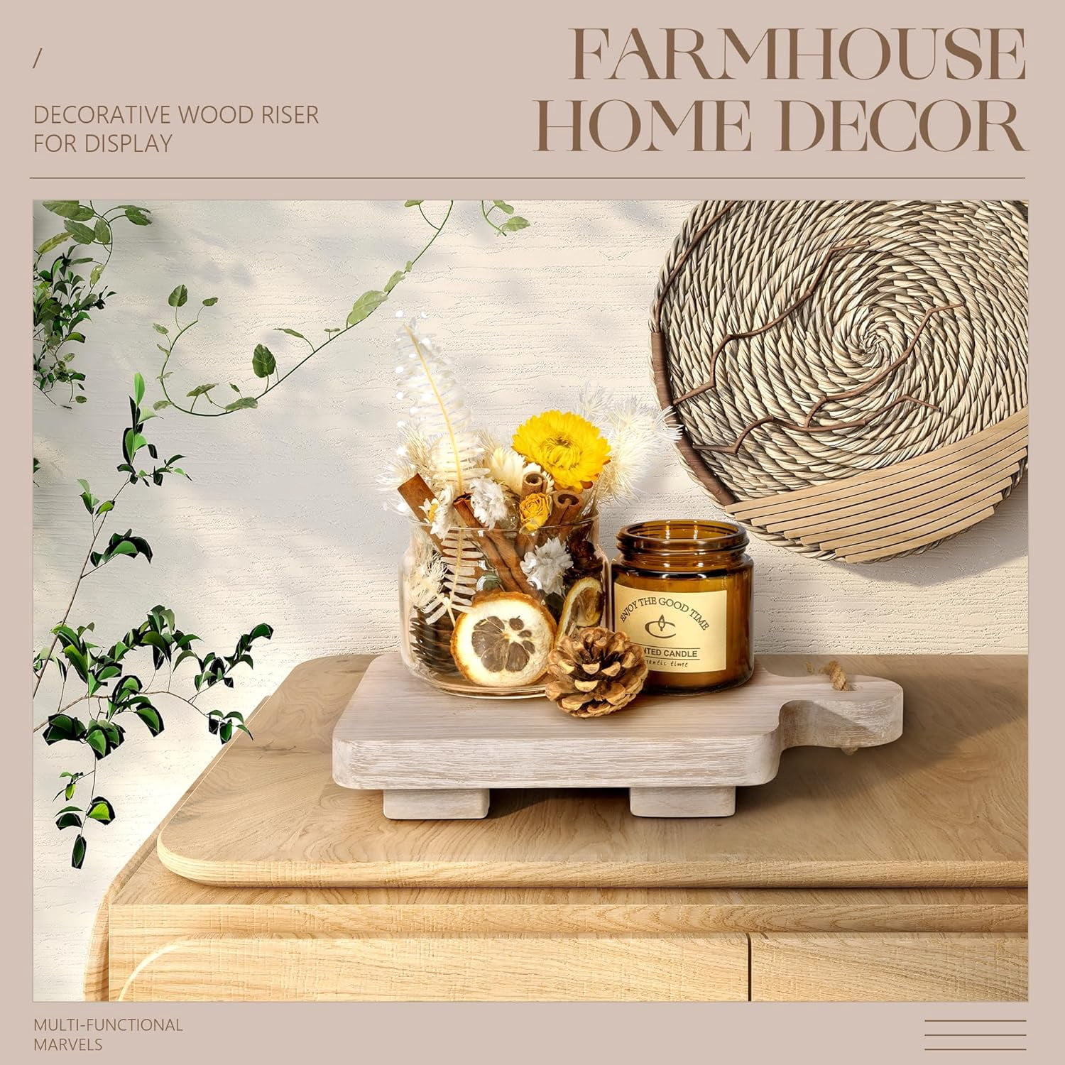 JUNXIAO-Rustic Wood Riser for Kitchen and Bathroom Farmhouse Decor ...