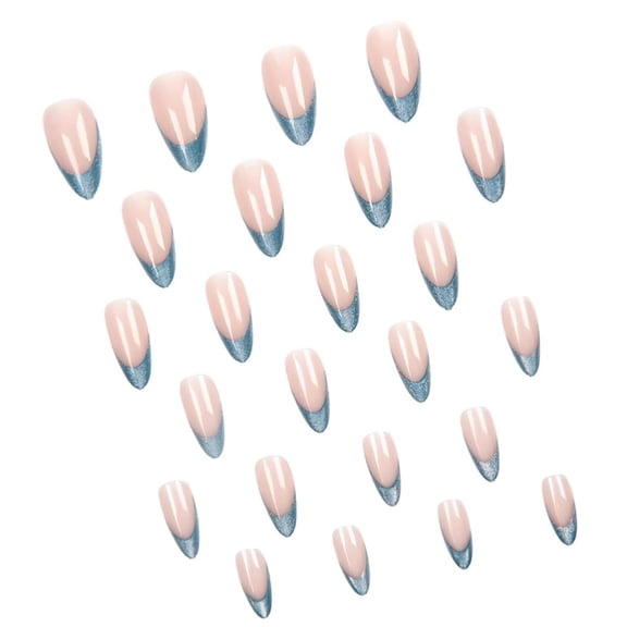 JUNXIAO-Short Almond Press on Nails Glitter French Tip False Nails Full Cover Nude Fake Nails Glitter Nail Tip Ballet Acrylic Artificial ons Nails Stick on Nails Daily Wear Nails for Women and Girls