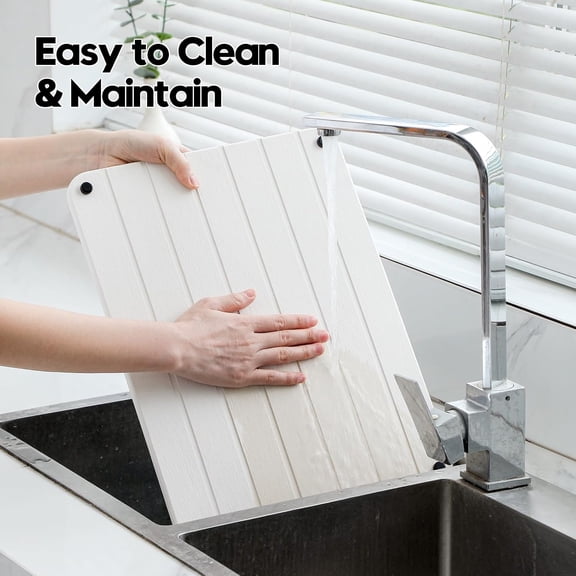 JUNXIAO-Stone Dish Drying Mat for Kitchen Counter, Water Absorbing Bathroom Tray Sink Organizer, Diatomaceous Earth Countertop Dish Rack Riser Sponge Holder Soap Dish, White, 16" x 12"