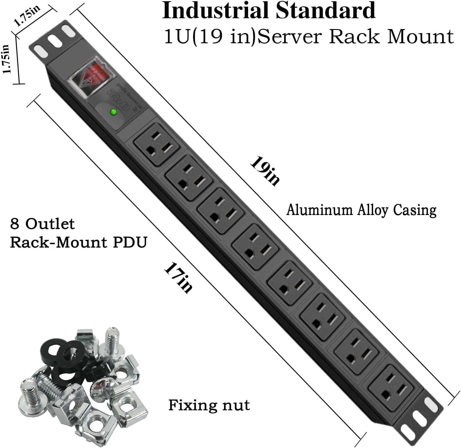 JUNXIAO-Surge Protector Power Strip 1U Rack Mount PDU,8 Wide-Spaced ...