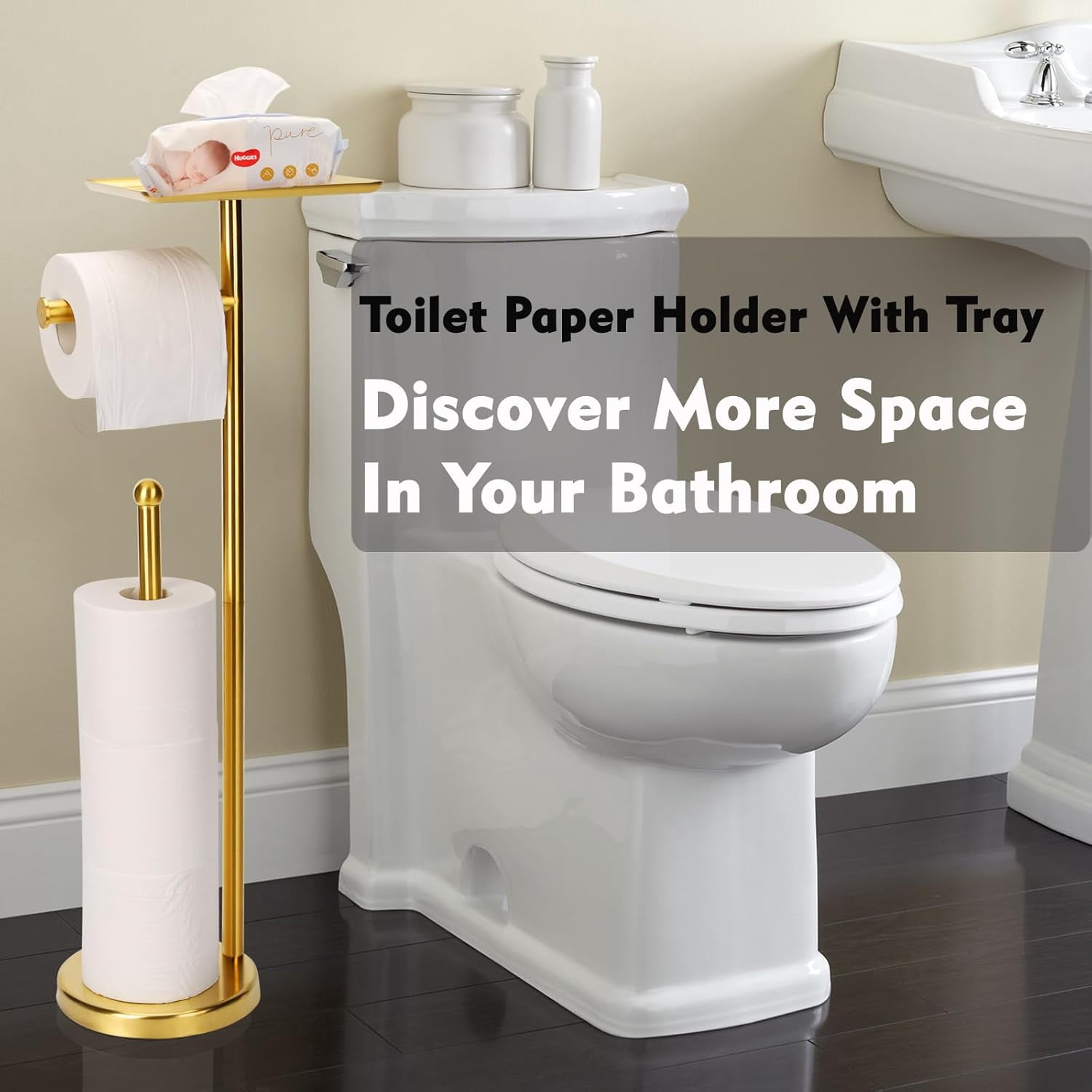 JUNXIAO-Toilet Paper Holder Gold, Freestanding Toilet Paper Stand with ...