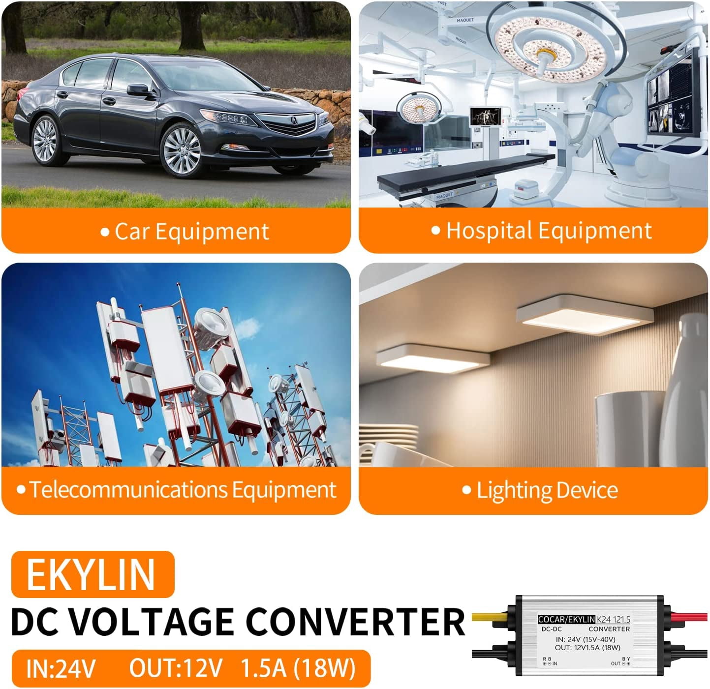 JUNXIAO-Truck DC 24v to 12v Step Down Converter Reducer Regulator 1.5A ...