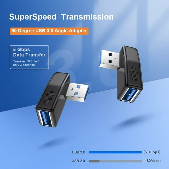 JUNXIAO-USB 3.0 Adapter 90 Degree Male to Female Coupler Connector Plug ...