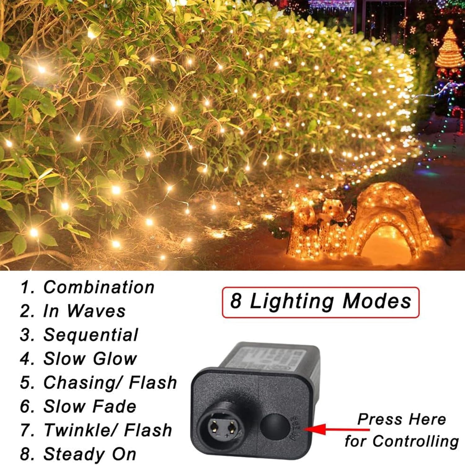 JUNXIAO-Warm White Net Lights Outdoor, 300 LED Christmas Net Mesh ...