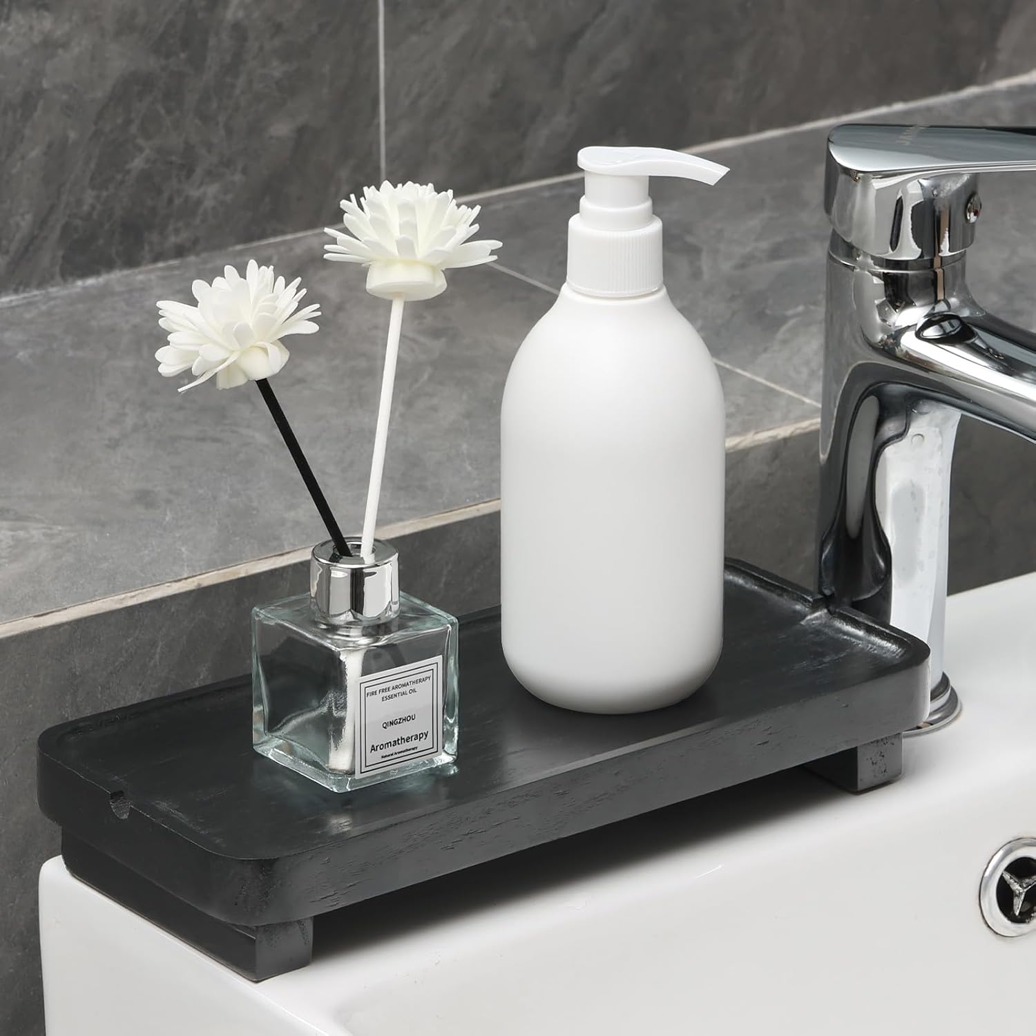 JUNXIAO-Wood Riser Small Decorative Tray Sink Soap Dish, Vanity Tray ...