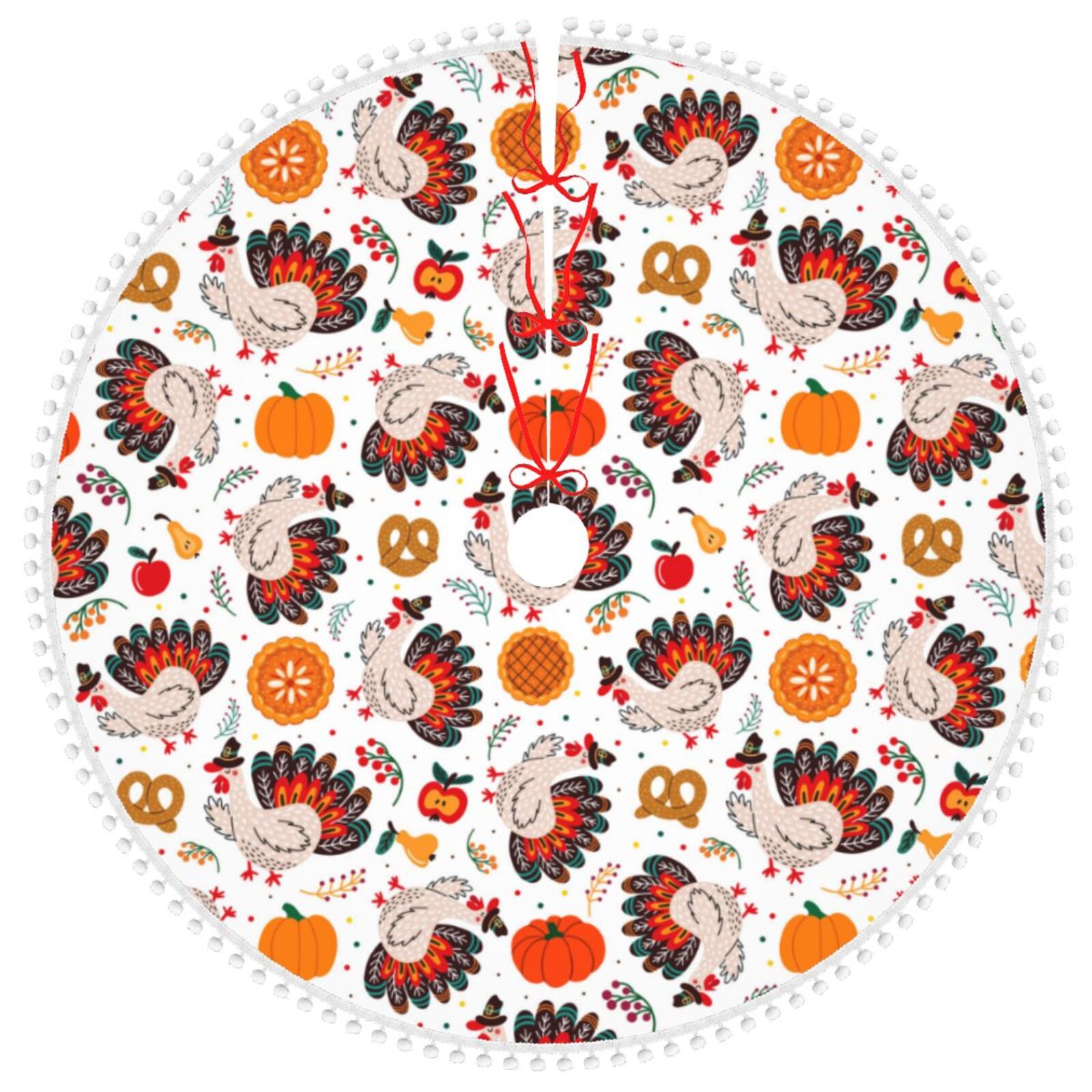 JUNZAN 30" Turkey And Thanksgiving2 White Christmas Tree Skirt with