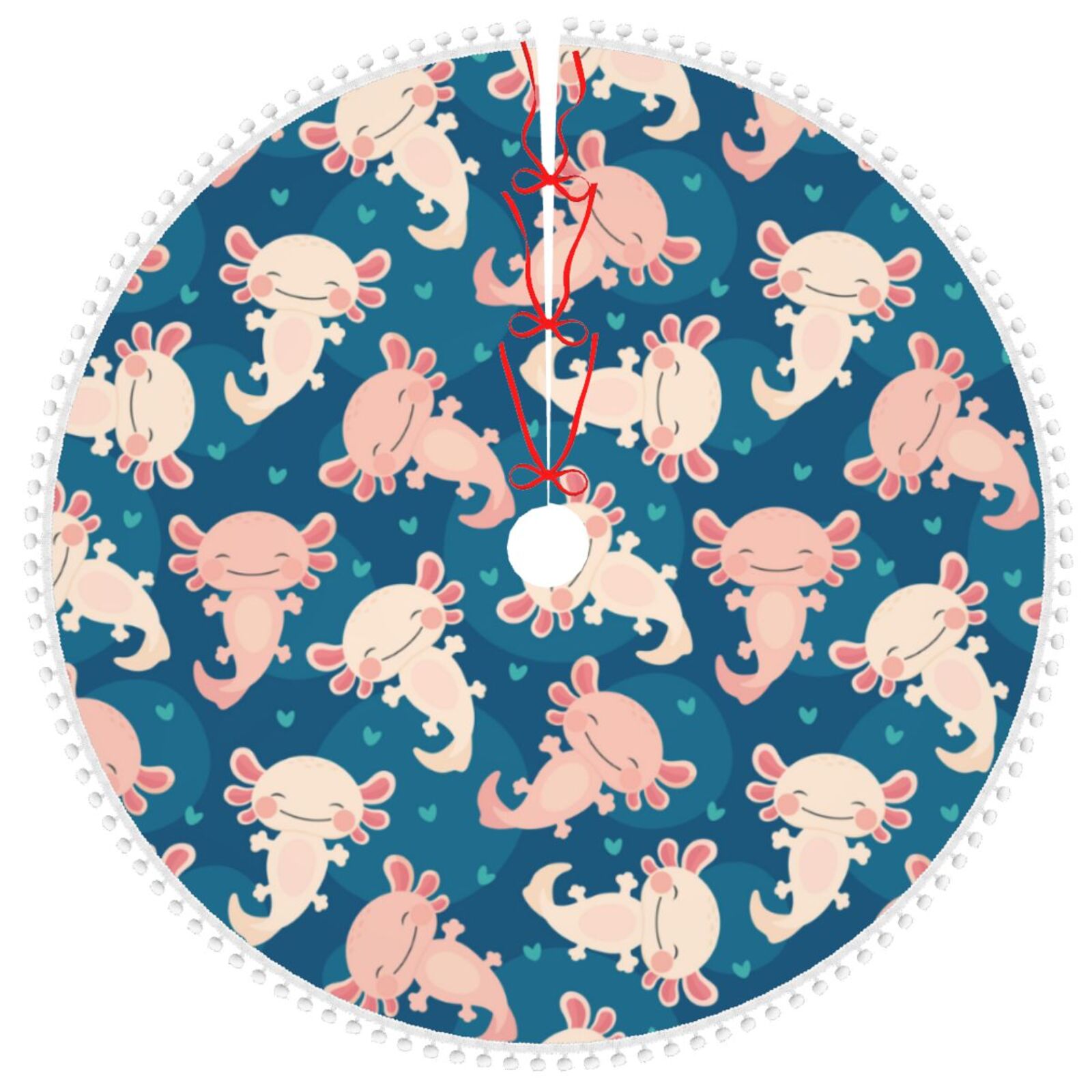 JUNZAN 36" Cute Salamander White Christmas Tree Skirt with Fluffy Pom