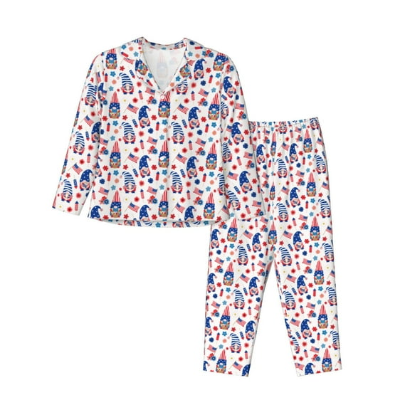 JUNZAN 4th Of July Print Womens Pajama Sets,Long Sleeve Button Down for Women Pjs 2 piece