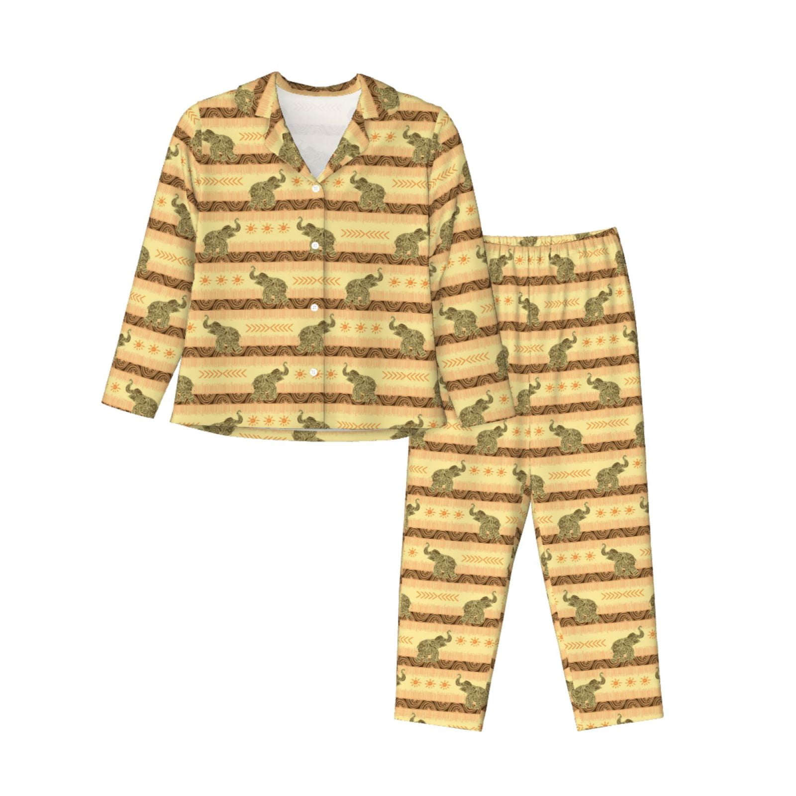 JUNZAN African tribal elephant Print Womens Pajama Sets,Long Sleeve ...