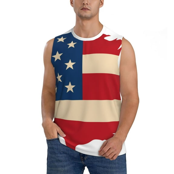 JUNZAN American Flag Map Men's Sleeveless T Shirts,Sleeveless Muscle Shirts,Sizes S-3XL