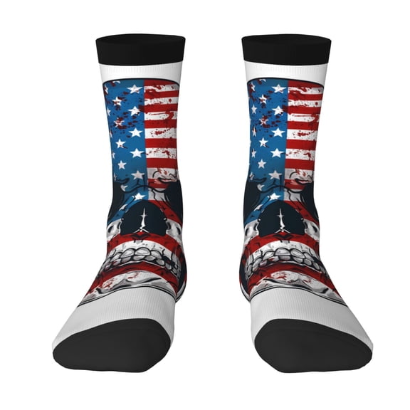 JUNZAN American Flag Skull Mens Funny Socks for Men Women Colorful Fun Novelty Crew Patterned Socks