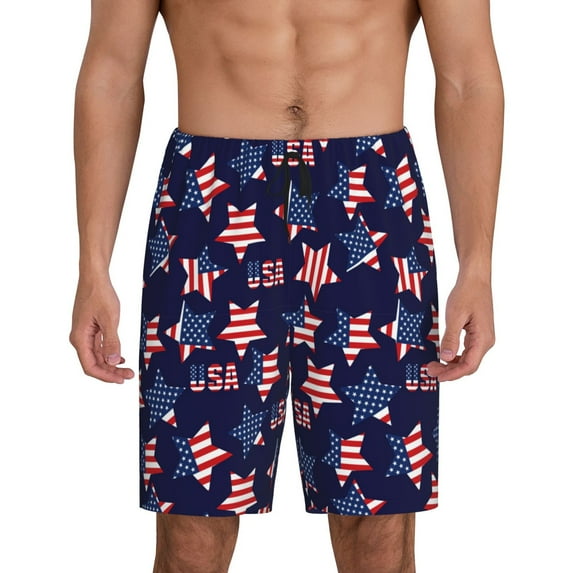 JUNZAN American Stars Pattern Sleep Pajama Shorts for Men,Men's Pajama Bottoms,Sleepwear,Pj Shorts