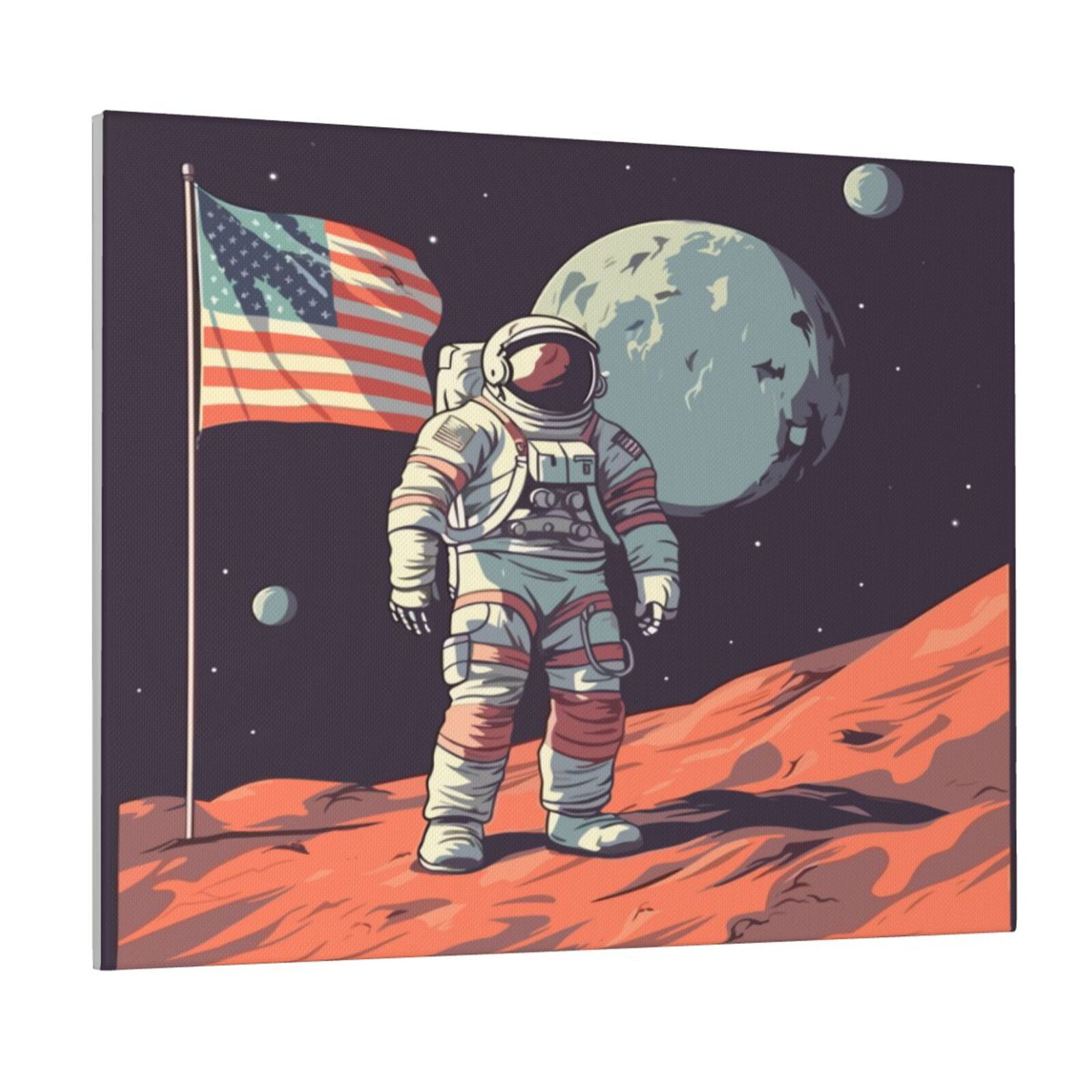 JUNZAN Astronaut With American Flag Pattern Canvas Art Wall Decor ...