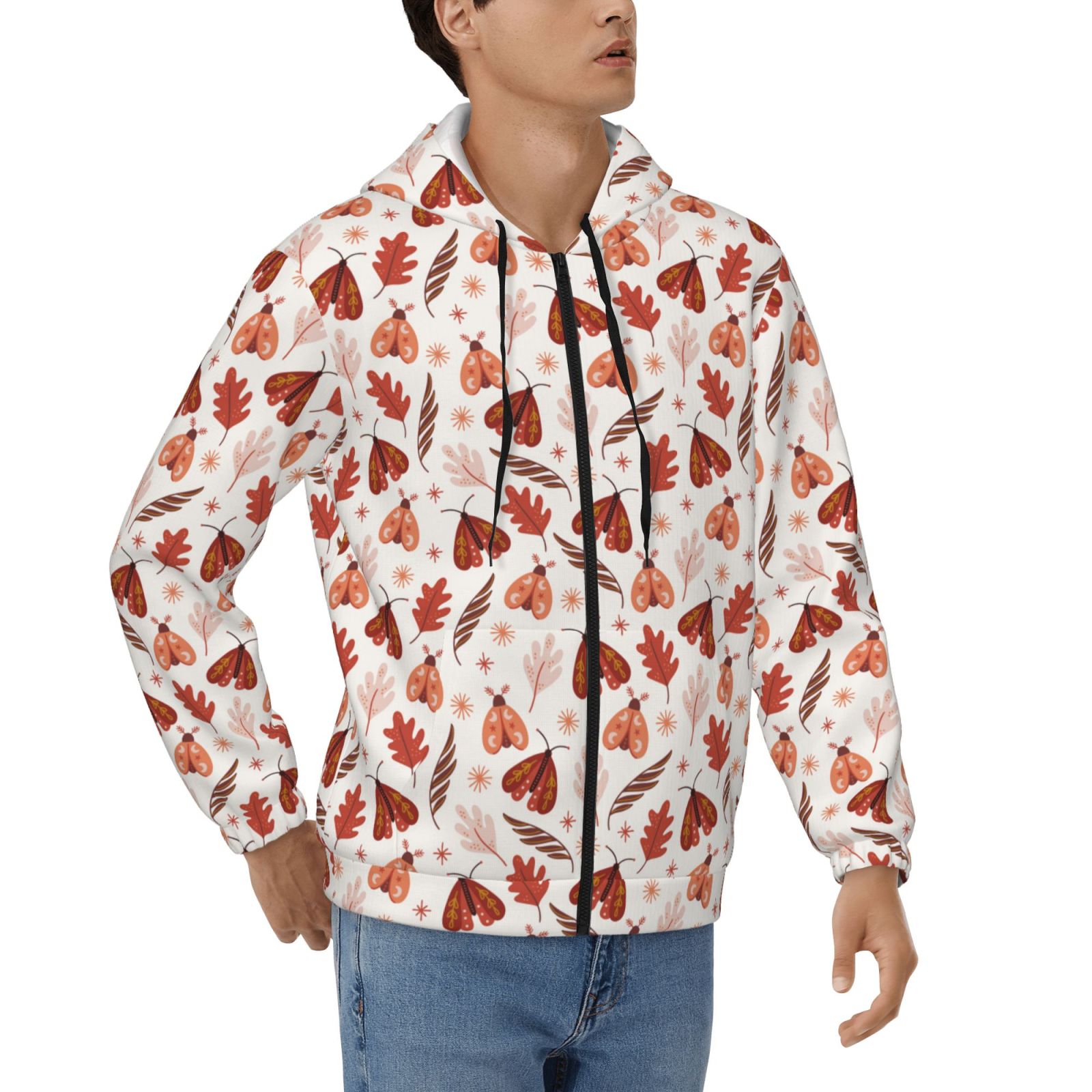 Red and Blue Butterfly Print Men's Zip Up Hoodie