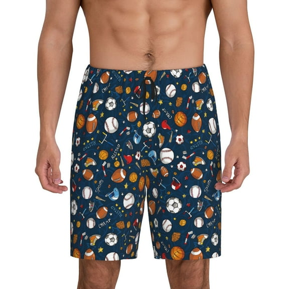 JUNZAN Ball Sports Pattern Sleep Pajama Shorts for Men,Men's Pajama Bottoms,Sleepwear,Pj Shorts