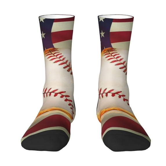 JUNZAN Baseball Ball With Flag Mens Funny Socks for Men Women Colorful Fun Novelty Crew Patterned Socks