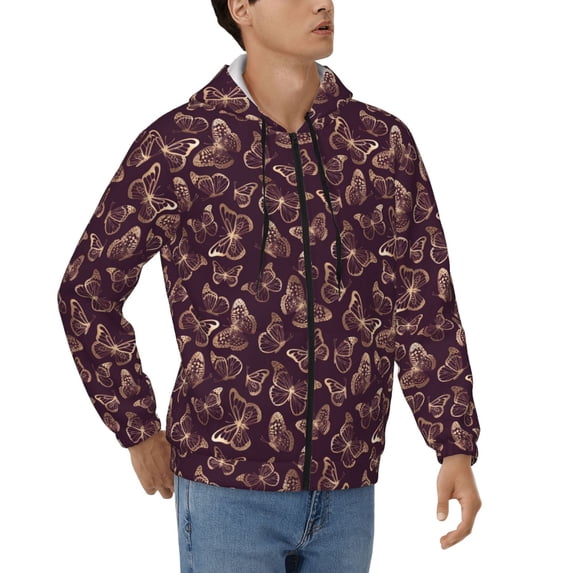JUNZAN Beautiful Purple Butterflies Print Men's Zip Up Hoodie Athletic Hoodies Long Sleeve Hooded Sweatshirts With Pockets (S-3XL)