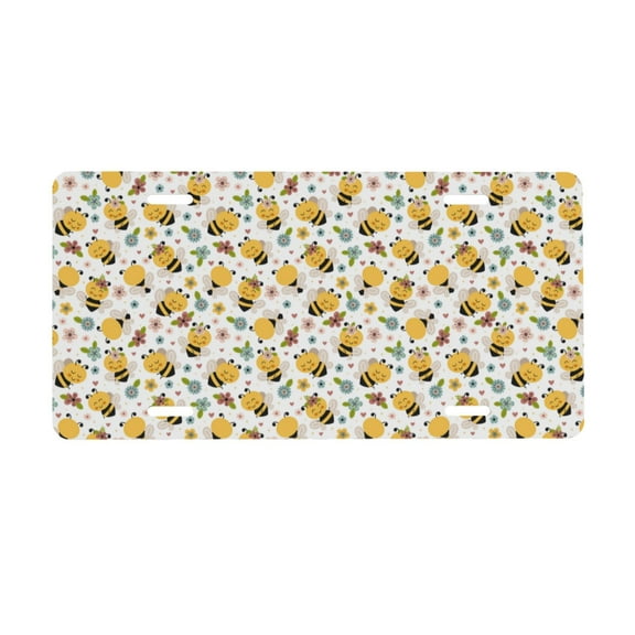 JUNZAN Bee and Flowers Front License Plate Covers Decorative Car Metal Plates Novelty License Plate 6 X 12 Inch for Women Men