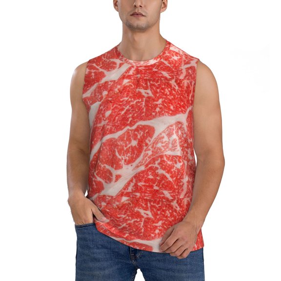 JUNZAN Beef Steaks Men's Sleeveless T Shirts,Sleeveless Muscle Shirts,Sizes S-3XL