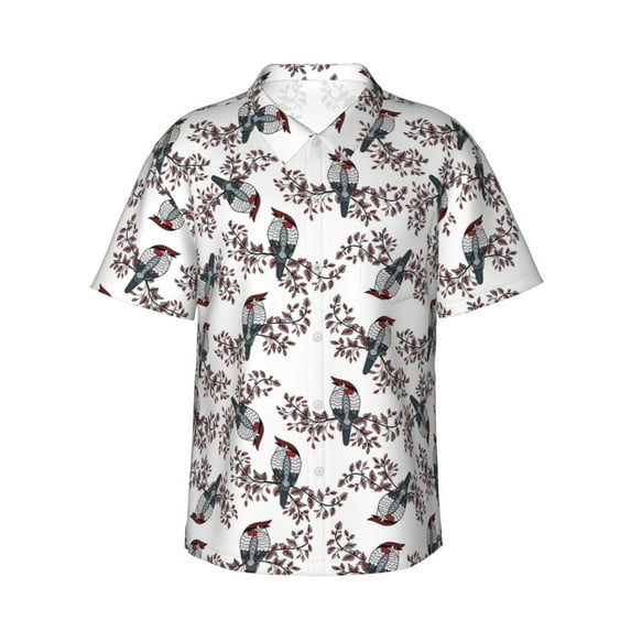 JUNZAN Bird Pattern Hawaiian Shirt for Men,Summer Beach Casual Short Sleeve Button Down Shirts-Small