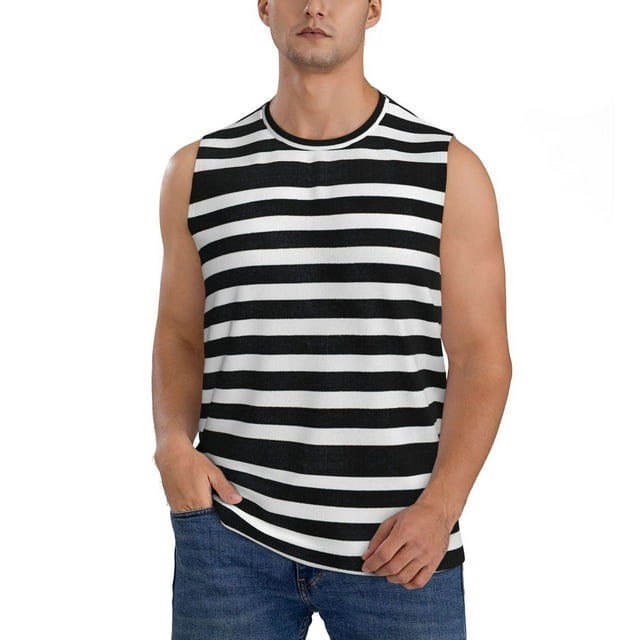 JUNZAN Black And White Stripes Men's Sleeveless T Shirts,Sleeveless ...