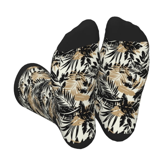 JUNZAN Black Palm Leaves Design Fun Novelty Knee Warmer High Socks