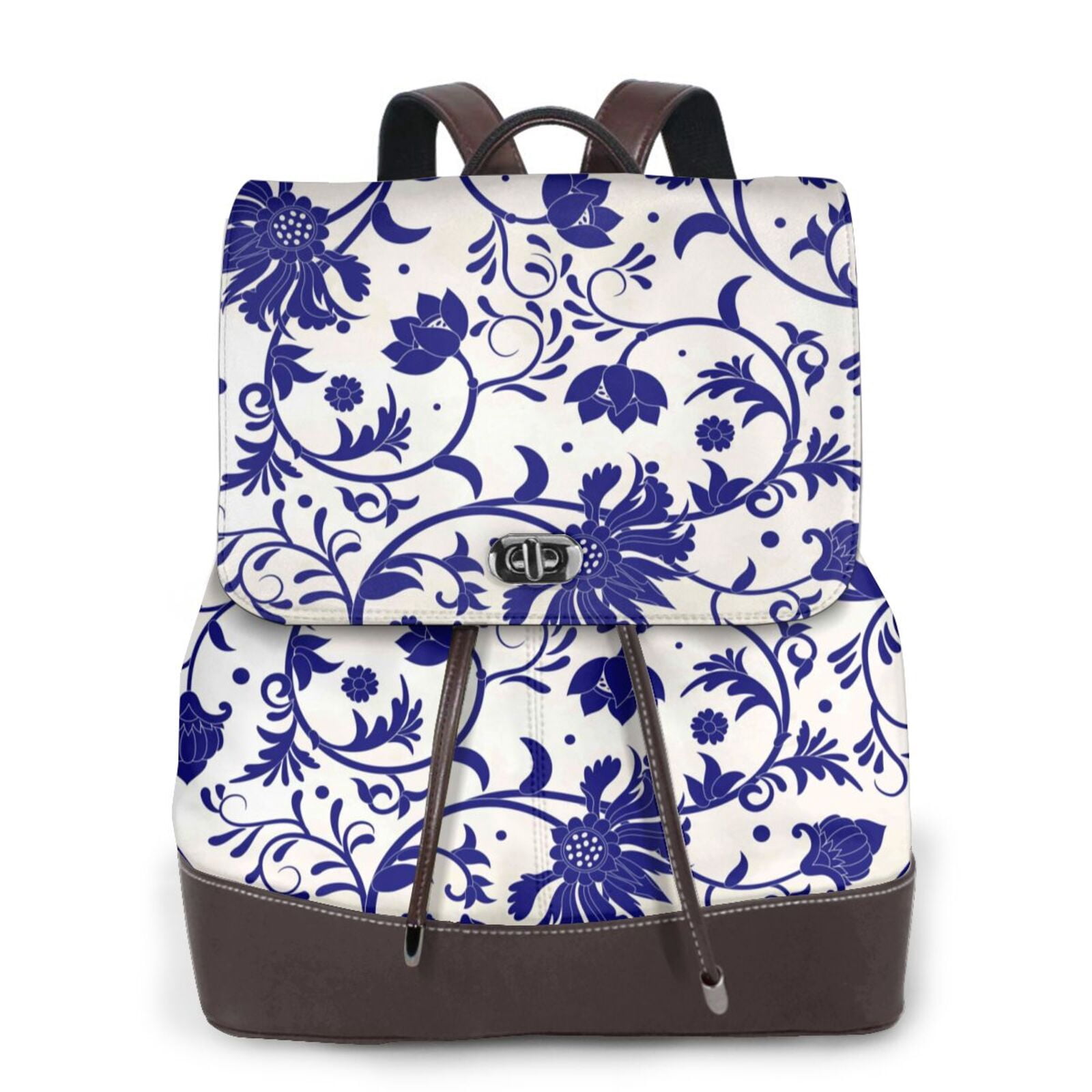 JUNZAN Blue And White Porcelain Pattern for PU Leather Backpack,Laptop ...