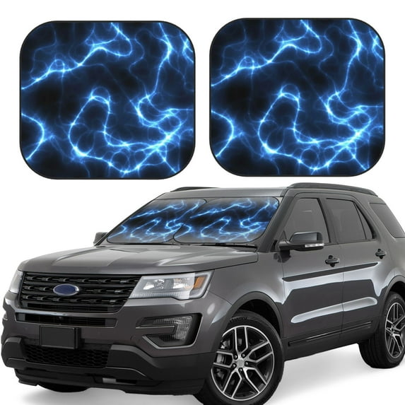 JUNZAN Blue Lightning Pattern Car Windshield Sun Shade | Reflective Sunshade | Foldable 2-Piece Sun Shield Protect Your Car | Fits Sedans, SUVs, Hatchbacks-Small