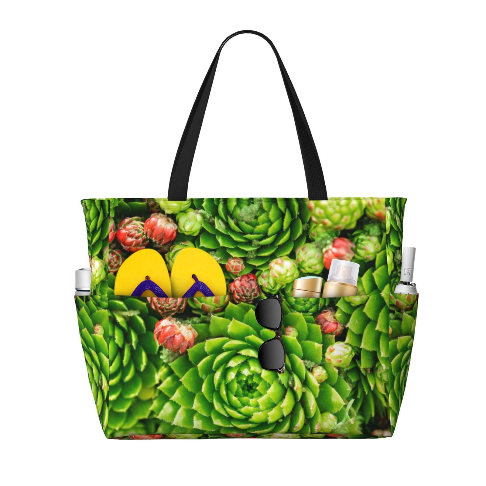 GXVUIS Cactus Flower Canvas Tote Bag For Women - Large Reusable Grocery Shoulder Bag, Aesthetic Succulent Gift - View #13