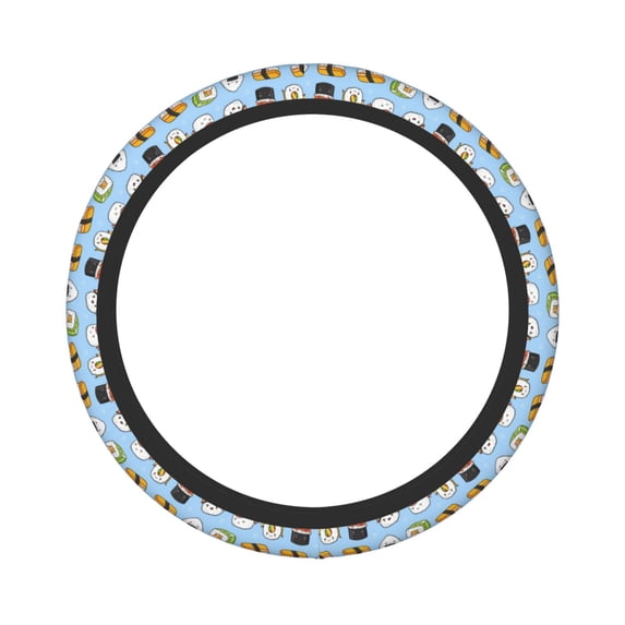 JUNZAN Car Steering Wheel Cover, Universal 15 Inch, Soft Elastic And Comfortable,Car Accessories Decorations-Kawaii Sushi