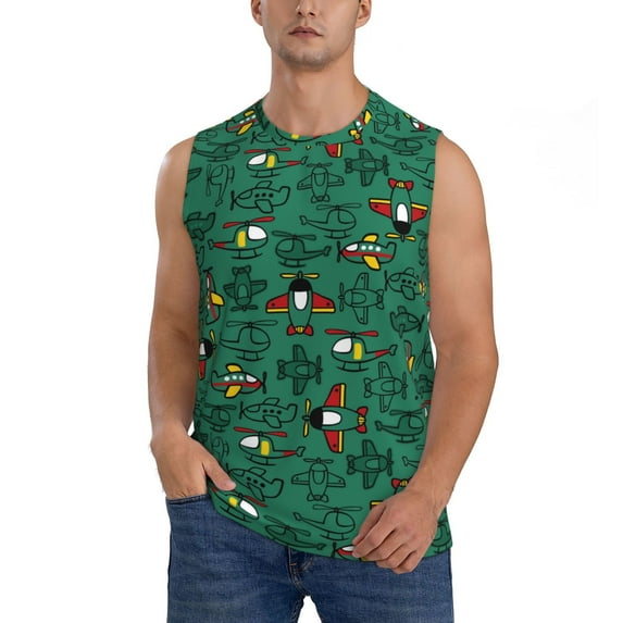 JUNZAN Cartoon Air Transportation Men's Sleeveless T Shirts,Sleeveless Muscle Shirts,Sizes S-3XL