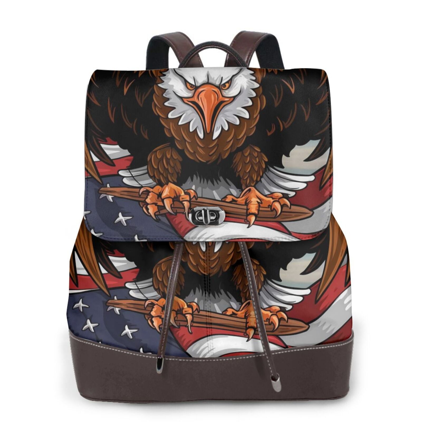 JUNZAN Cartoon Bald Eagle USA for PU Leather Backpack,Laptop Backpack ...