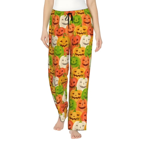 JUNZAN Cartoon Pumpkins Women's Pajama Pants Drawstring Comfy Sleep Bottoms with Pockets-X-Large