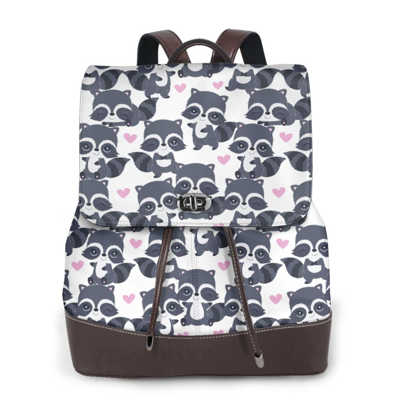 School Backpack Raccoon JUNZAN Cartoon Raccoon for PU Leather Backpack,Laptop Backpack Purse ...