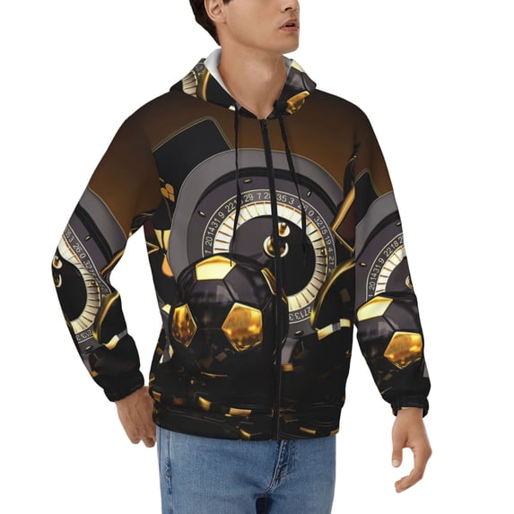 JUNZAN Casino Cards Print Men's Zip Up Hoodie Athletic Hoodies Long Sleeve Hooded Sweatshirts With Pockets (S-3XL)