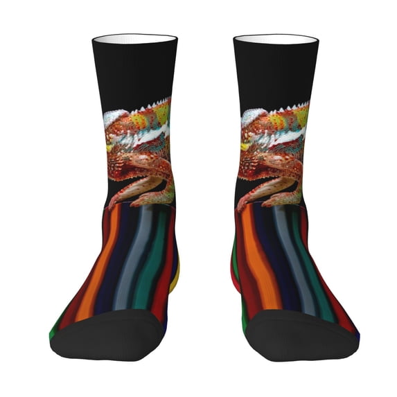JUNZAN Chameleon Panther On Colored Pencils Mens Funny Socks for Men Women Colorful Fun Novelty Crew Patterned Socks